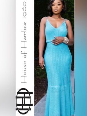 House of Harlow 1960 | Turquoise Knit Maxi Dress |L